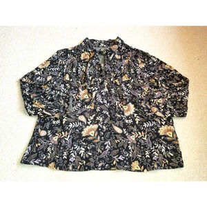 NWOT Womens Top-MICHAEL STARS/ANTHROPOLOGIE-black/brown floral textured tunic-1X